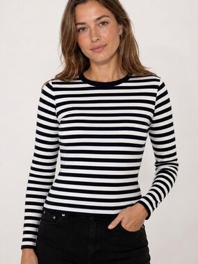 ZARA Dark blue Striped long sleeve top